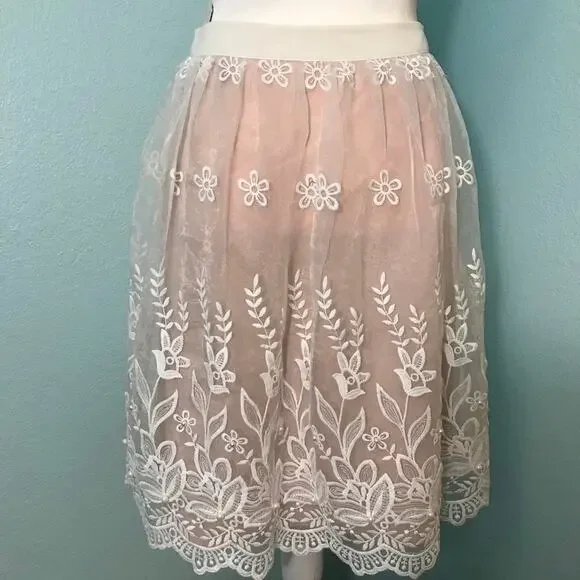 Endless Rose Pink Skirt, Sheer Floral Overlay - Picture 2 of 8